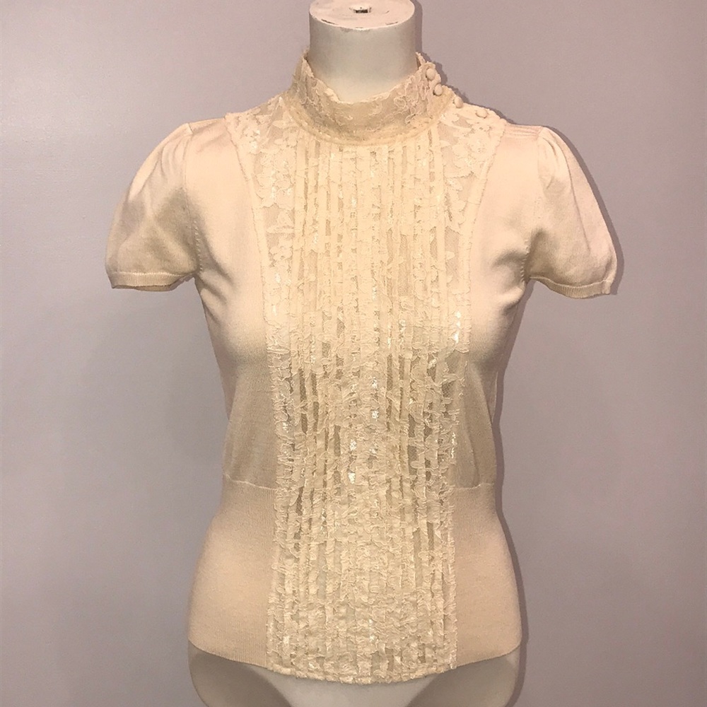 INC Silk Knit & Lace Mock-neck Top